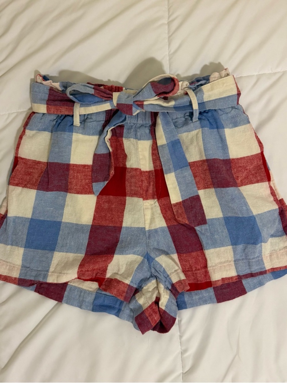 A New Day Red White & Blue Plaid Shorts with Tie Waist